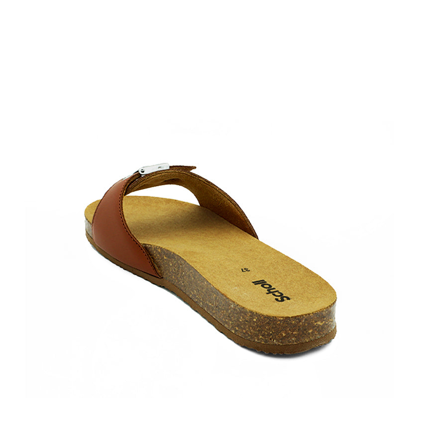 Pescura Flat Cork Leather Women's Casual Sandals - Cognac