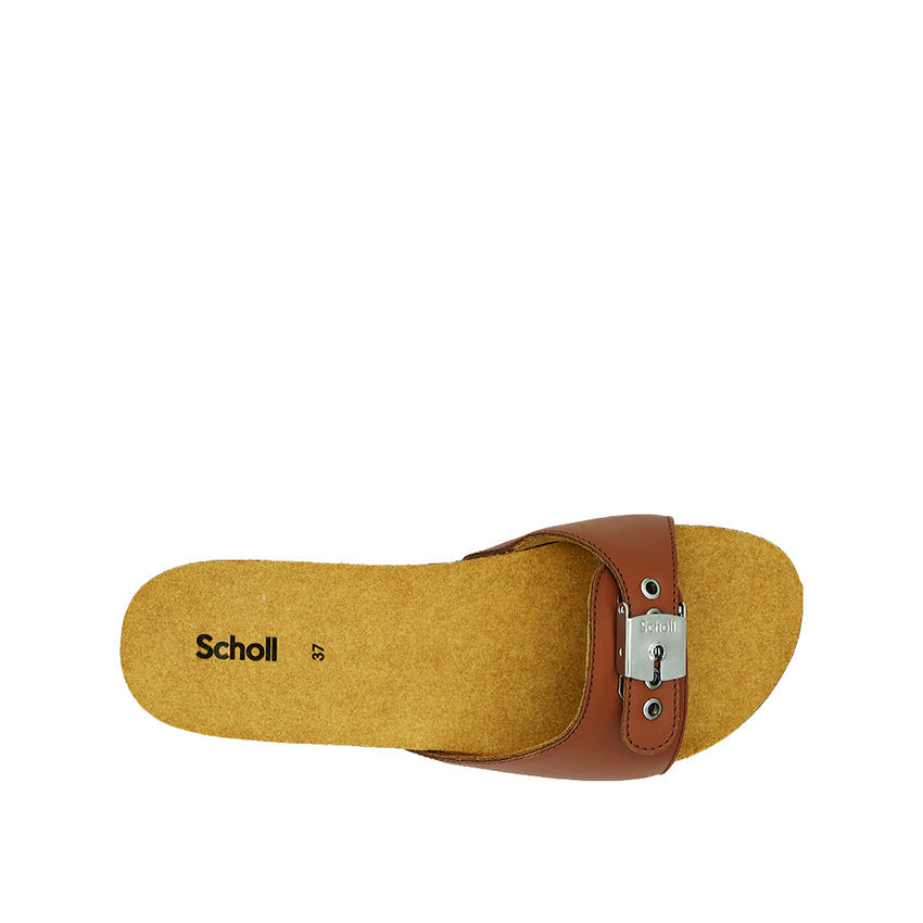Pescura Flat Cork Leather Women's Casual Sandals - Cognac